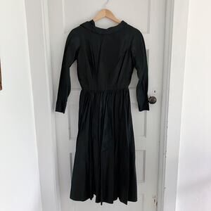Vintage 50s Ben Reig by Omar Kiam Black 3/4 Sleeve Full Skirt Midi Dress